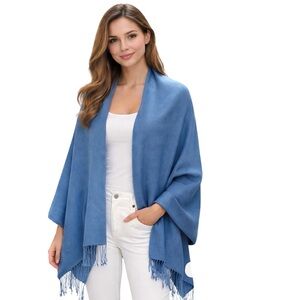 Essential Classic Blue Silk Pashmina Wrap Shawl Scarf luxury layer